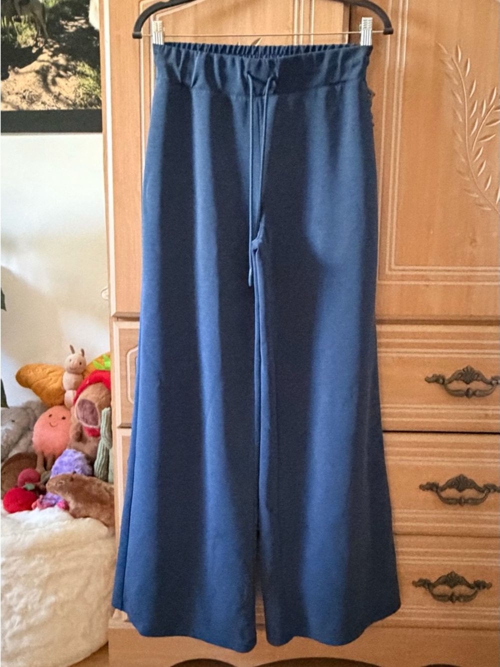 Wide Leg Drawstring Pants - Navy Blue